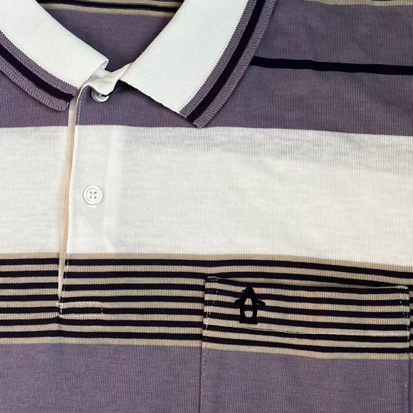 Vintage Munsingwear Penguin Polo Striped Short Sleeve Purple Made in USA Large - Picture 3 of 6